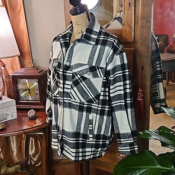 Zara black & white plaid oversized jacket size Small - Picture 5 of 14